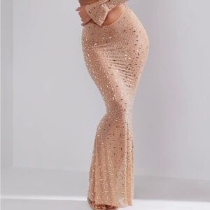 Sheer Embellished V-Waist Gown Skirt in Almond